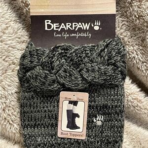 BearPaw Charcoal and Cream Braided Boot Toppers